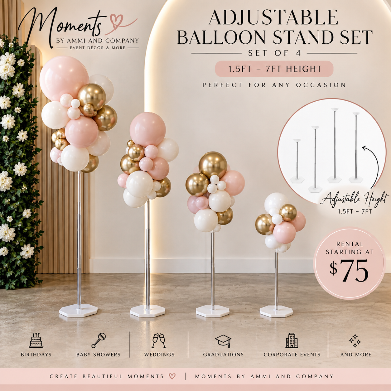 Adjustable balloon stand set of 4