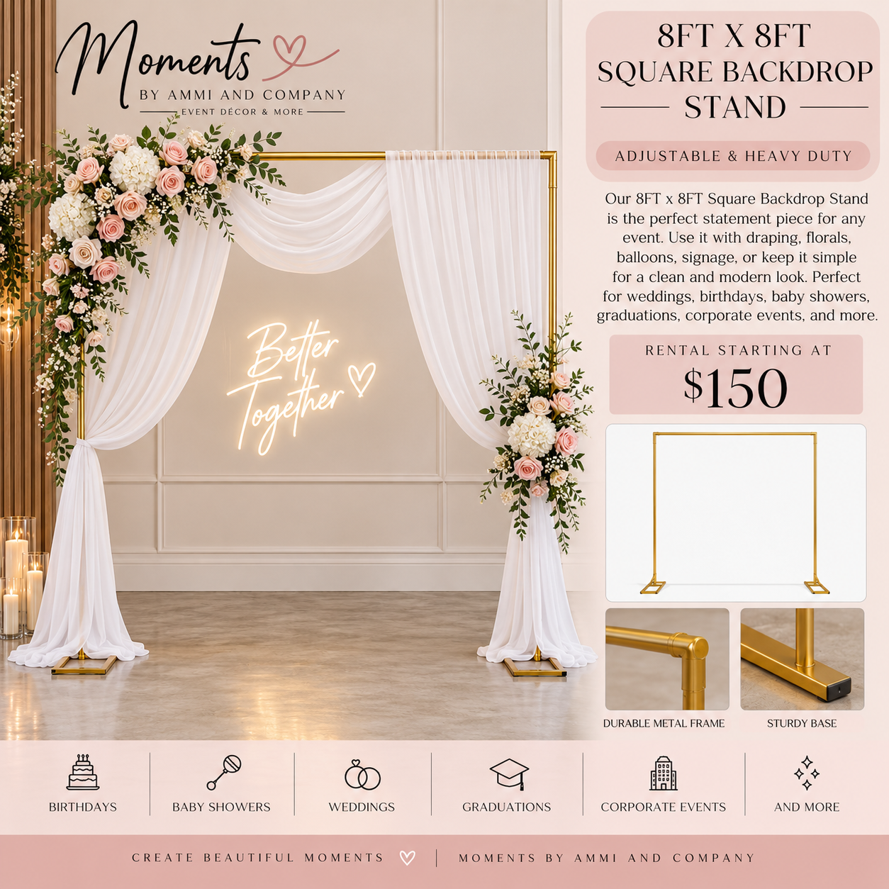 8FT by 8FT square backdrop stand